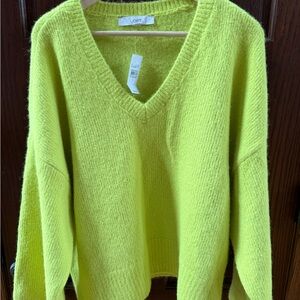 LOFT V-Neck Sweater in Bright Lime